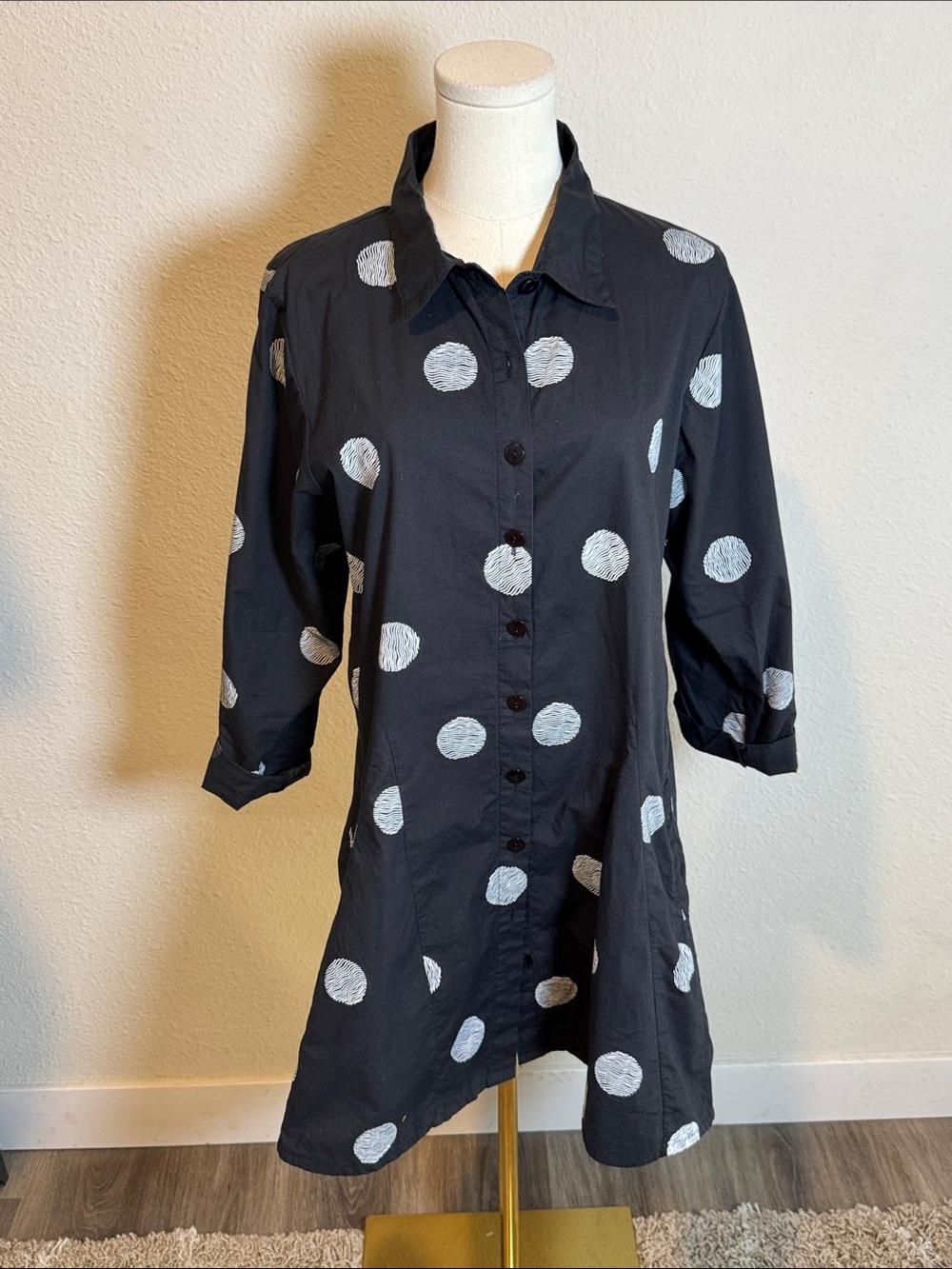 Snapdragon & Twig Black Polka Dot Shirt Dress or Tunic size Medium